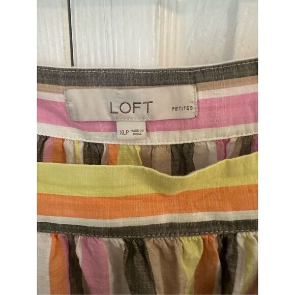 Loft Women's Striped Square Neck Blouse Green Pink Size XLP Petites - Picture 4 of 7